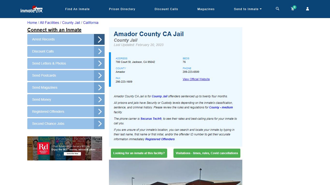 Amador County CA Jail - Inmate Locator - Jackson, CA
